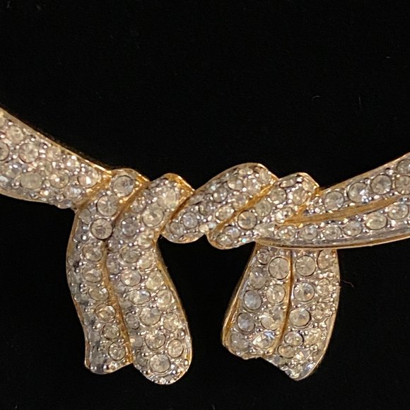 Vintage Swarovski `16" Swag Tie Crystal Necklace Gold Tone - Picture 3 of 6